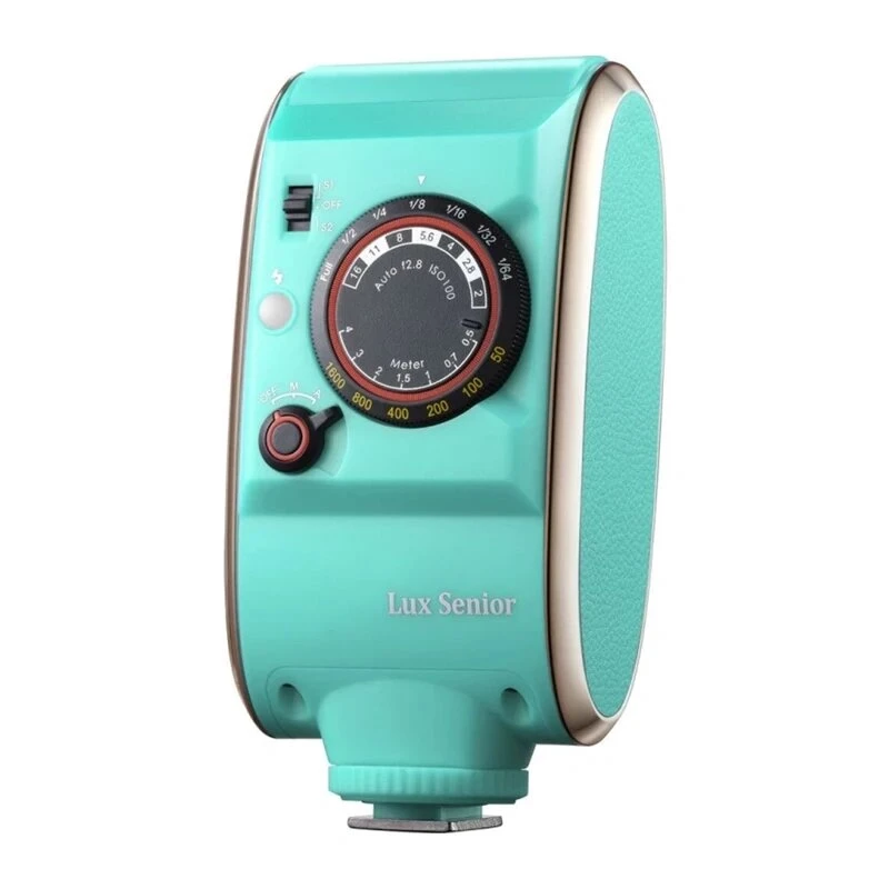 GODOX LUX Senior zibspuldze (zaļa) Retro uz kameras zibspuldze ar automātisko/manuālo režīmu, iebūvētu akumulatoru, OLED displeju, salokāmu reflektor