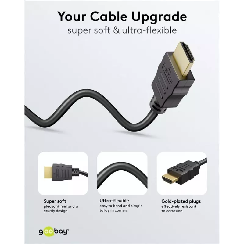 Goobay 80105 mīksts ātrgaitas HDMI kabelis ar Ethernet - 5m melns