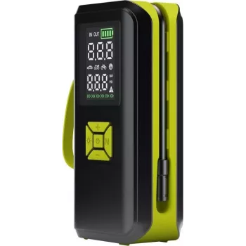 Goobay Tools bezvadu gaisa kompresors ar digitālo displeju, 10,3 bāri, USB-C uzlāde, LED apgaismojums, 2000 mAh Li-Ion akumulators, komplektā adapteri un uzglabāšanas soma 77827