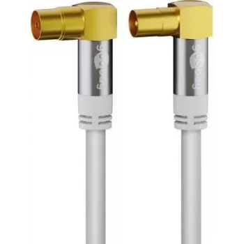 Goobay TV antenas kabelis (135 dB tip.), 4x ekranēts, 1 m, balts - zelta pārklājums, 90° koaksiālā ligzda > 90° koaksiālais kontaktdakša (70411)