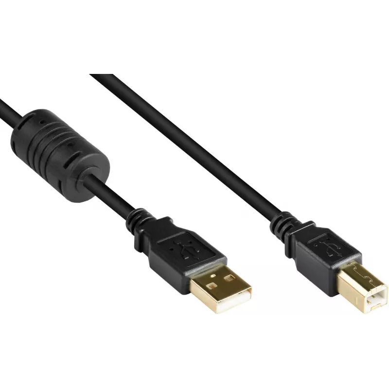 Good Connections USB 2.0 kabelis A uz B ar ferīta serdi, zeltīti kontakti, melns, 1m