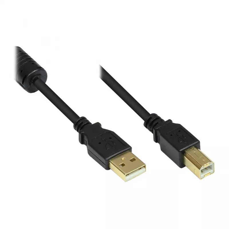 Good Connections USB 2.0 kabelis A uz B ar ferīta serdi, zeltīti kontakti, melns, 1m