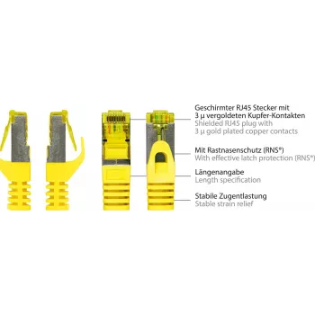 GoodConnections 40m Cat.7 S/FTP PiMF bezhalogēna RJ45 komutācijas kabelis ar aizsargu pret aizdari, dzeltens 8070R-400Y