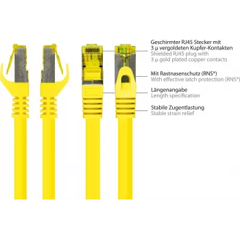 GoodConnections 40m Cat.7 S/FTP PiMF bezhalogēna RJ45 komutācijas kabelis ar aizsargu pret aizdari, dzeltens 8070R-400Y
