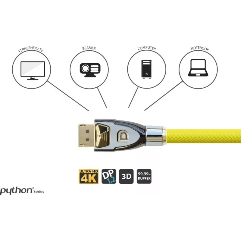 GoodConnections Alcasa Python DisplayPort 1.4 kabelis 8K 60Hz 2m vīrišķais uz vīrišķo ar zelta pārklājumu GC-M0074