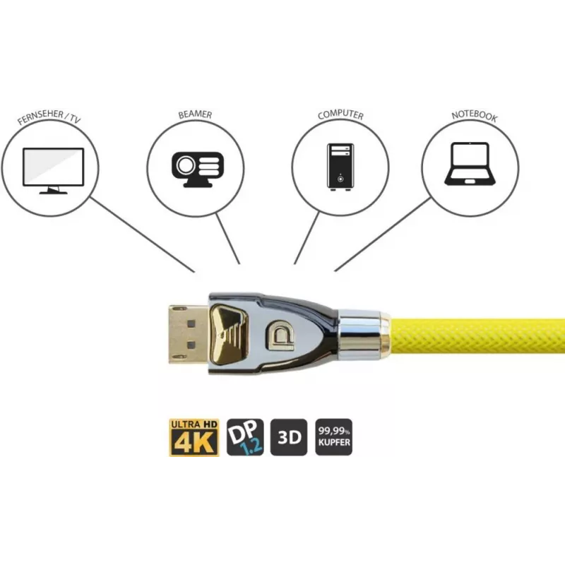 GoodConnections Alcasa Python DisplayPort 1.4 kabelis 8K 60Hz 2m vīrišķais uz vīrišķo ar zelta pārklājumu GC-M0074