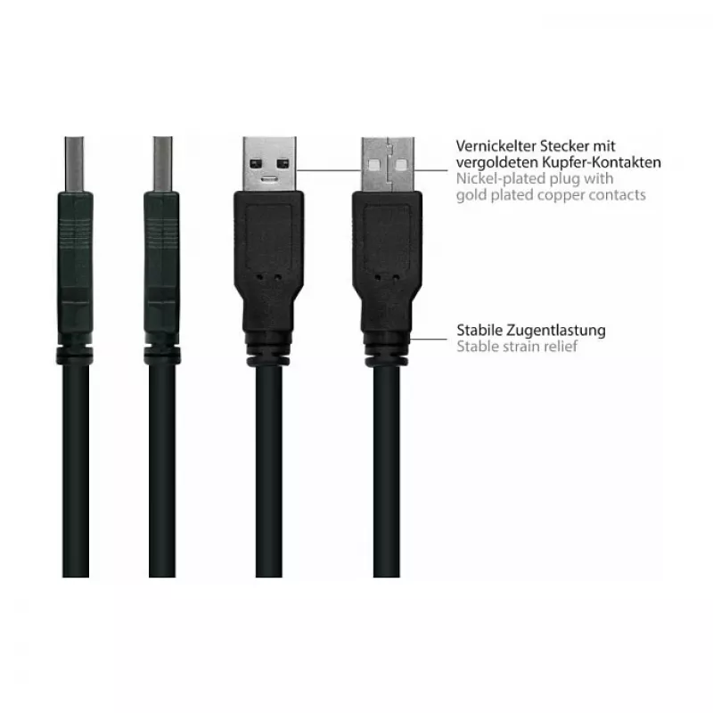 GoodConnections Alcasa UK20P-AEA-020S USB 2.0 pagarinājuma kabelis, USB-A vīrietis uz USB-A sieviete, 2 m, melns