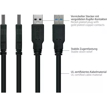 GoodConnections Alcasa USB 3.2 Gen 1 kabelis A uz B 1.8m melns