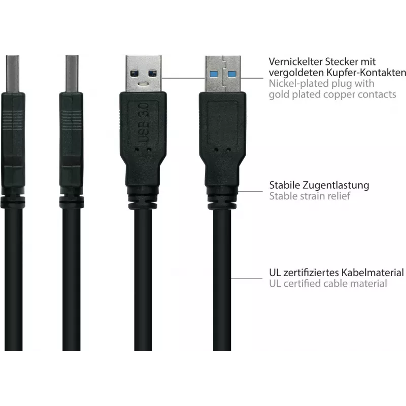 GoodConnections Alcasa USB 3.2 Gen 1 kabelis A uz B 1.8m melns