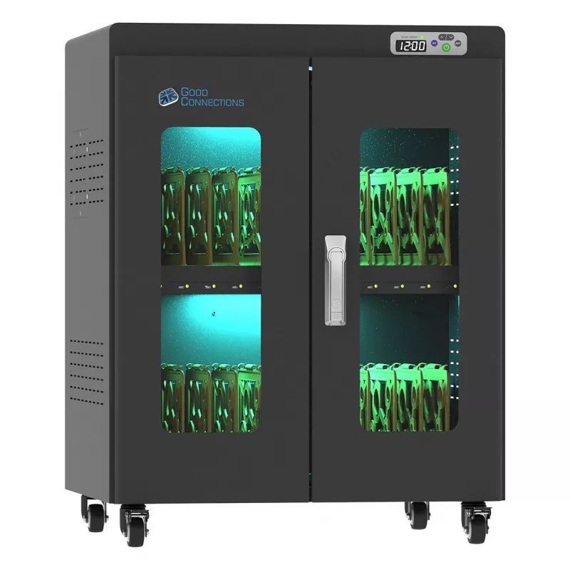 GoodConnections ANTARES PRO N24C Notebook uzlādes ratiņi līdz 15.6 collu klēpjdatoriem, USB-C 65W PD 3.0, UVC dezinfekcija, melns