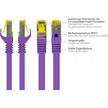 GoodConnections Cat.7 S/FTP tīkla kabelis ar RNS® fiksatora aizsardzību, 40 m, violets 8070R-400V