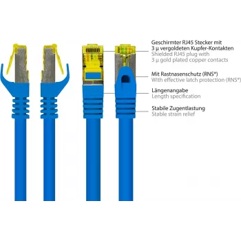 GoodConnections Cat.7 S/FTP RJ45 tīkla kabelis, 15m, zils, bez halogēniem, 600MHz, aizsargāta aizbīdņa fiksācija 8070R-150B