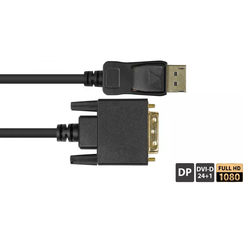 GoodConnections DisplayPort uz DVI-D 24+1 savienojuma kabelis - 24K zeltīti kontakti - OFC - Melns - 5m