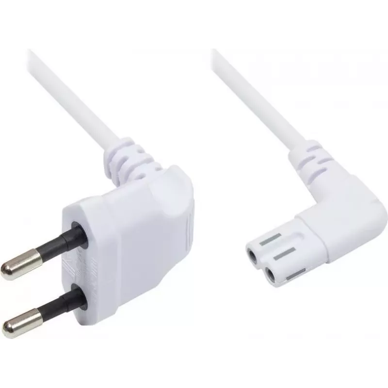 GoodConnections Eiropas strāvas kabelis, Europlug uz IEC C7 Figure-8, abi savienotāji 90° leņķī, balts, 1,5 m (1550-ZW015W)