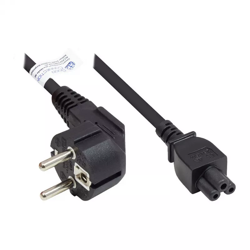 GoodConnections P0105-S018 Strāvas vads 1,8 m – Schuko spraudnis E+F tips uz IEC C5 Cloverleaf – H05VV-F – 250V 2.5A – Melns
