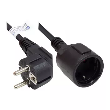GoodConnections Power Extension Cable – Schuko Plug Type E+F (CEE 7/7, Angled) to Socket Type F (CEE 7/3, Straight), 1.50 mm², 10 m, Black