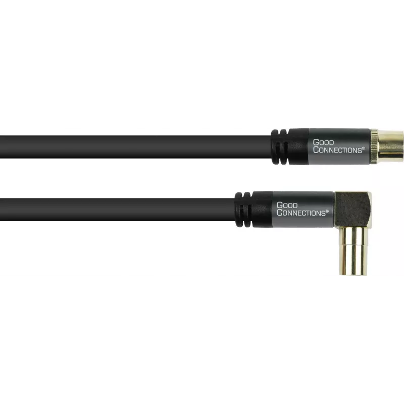GoodConnections SAT antenas kabelis SmartFLEX, IEC/Coax leņķa kontaktdakša uz ligzdu, zeltīts, četrkārtīgi ekranēts, 120dB ekranējums, melns, 15m (GC-M2078)
