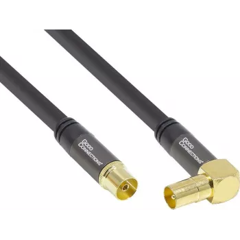 GoodConnections SAT antenas kabelis SmartFLEX, IEC/Coax leņķa kontaktdakša uz ligzdu, zeltīts, četrkārtīgi ekranēts, 120dB ekranējums, melns, 15m (GC-M2078)