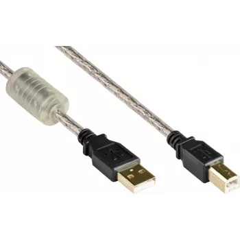 Good Connections USB 2.0 augstas kvalitātes kabelis ar ferīta serdi un zelta kontaktiem, caurspīdīgs, 5m