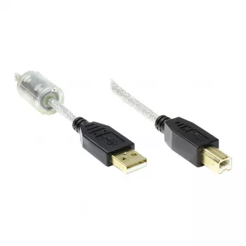 Good Connections USB 2.0 augstas kvalitātes kabelis ar ferīta serdi un zelta kontaktiem, caurspīdīgs, 5m