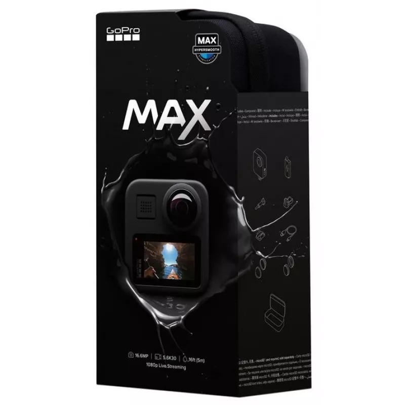 GoPro MAX 360 grādu darbības kamera ar 5.6K video, HyperSmooth stabilizāciju, 6 mikrofonu audio, ūdensizturīga līdz 16 pēdām