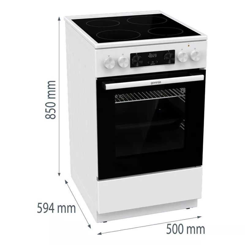 Gorenje GEC 5C41 WG Brīvi stāvoša elektriskā plīts – balta, 50 cm, 70 L, 9 funkcijas