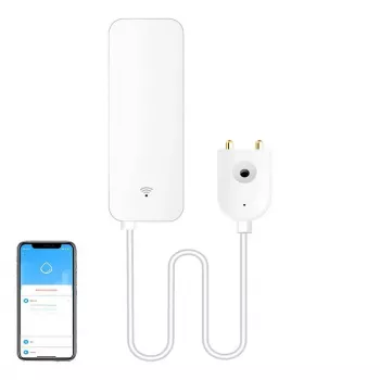 GOSUND S5 WiFi viedais ūdens noplūdes sensors ar Tuya lietotnes brīdinājumiem, 2.4GHz, IP67 zonde, balts