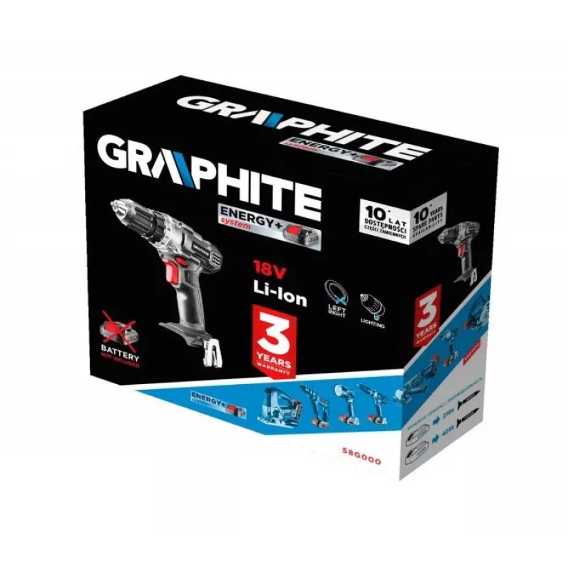GRAPHITE 58G000 Bezatslēgas urbjskrūvgriezis Energy+ 18V 1250 RPM