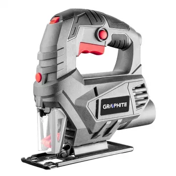 Graphite 58G047 800 W figūrzāģis ar lāzera vadotni, LED gaismu, svārsta kustību, bezinstrumentu asmens nomaiņu, 80 mm koka griešanas dziļums, 230 V
