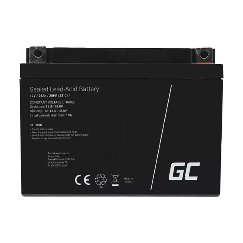 Green Cell AGM35 12V 26Ah AGM VRLA bezapkopes akumulators zāles pļāvējam, motorolleram, laivai, ratiņkrēslam