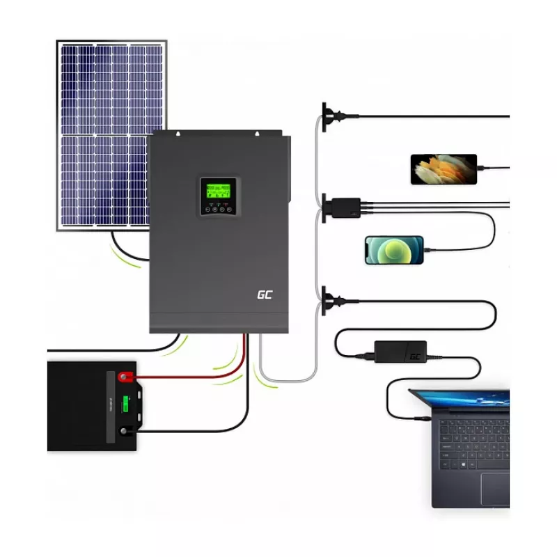 Green Cell bezsaistes saules invertors 3000W 48V tīra sinusa vilnis ar MPPT lādētāju