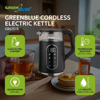 GREENBLUE Bezvadu tējkanna GB670 B 1.7L 2200W Melns/Sudrabs
