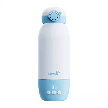 Grownsy Portable Milk Warmer with Digital Display, 8800mAh Battery, USB-C Charging, BPA-Free, White/Grey