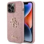 GUESS Apple iPhone 15 Pro Max fiksēts mirdzošs 4G metāla logotipa maciņš rozā