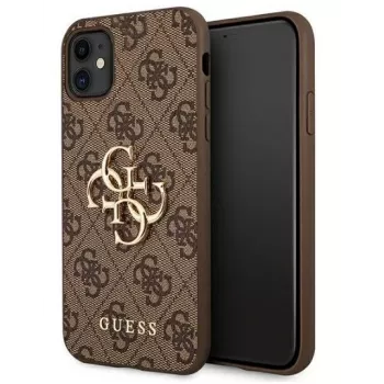 GUESS iPhone 11 / XR cietais maciņš 4G liels metāla logo brūns