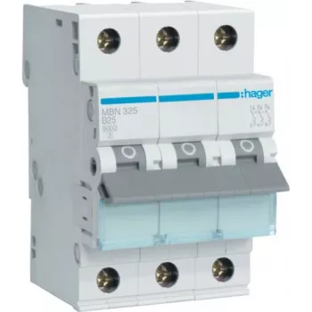 Hager MBN325 3-polige 25 A B-raksturlīknes miniatūrais automātslēdzis, 6 kA, 3 moduļi