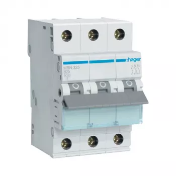 Hager MBN325 3-polige 25 A B-raksturlīknes miniatūrais automātslēdzis, 6 kA, 3 moduļi