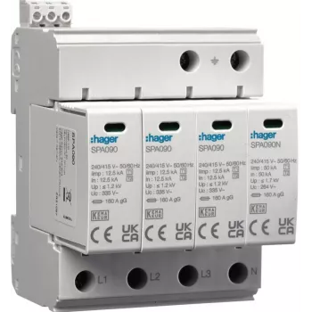 HAGER SPA931 SPD Pārsprieguma aizsardzības ierīce T1+T2 B+C 4P 4M 12.5/50kA 1.5kV TN-S