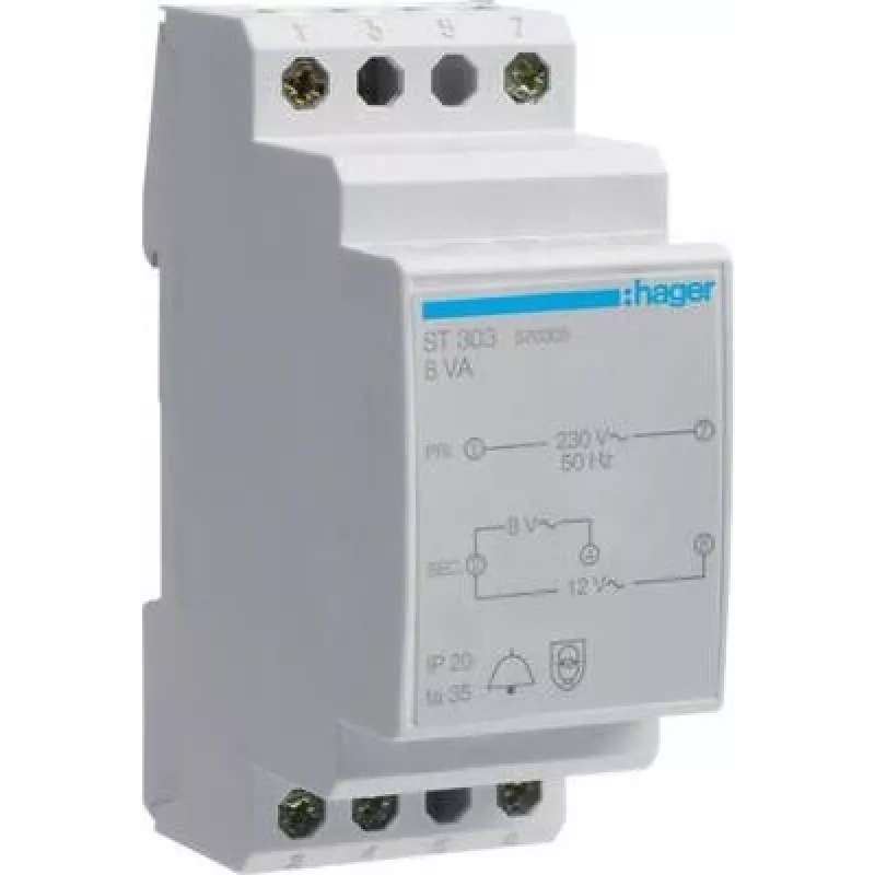 Hager ST303 durvju zvana transformators 230V uz 8V/12V 8VA 2 moduļi