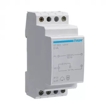 Hager ST303 durvju zvana transformators 230V uz 8V/12V 8VA 2 moduļi