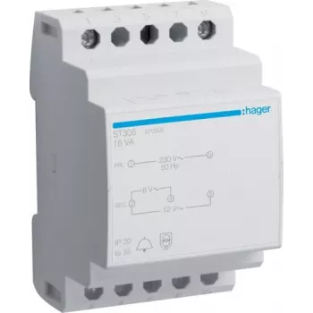 HAGER ST305 durvju zvana transformators 230V uz 8/12V AC 8VA DIN sliedei