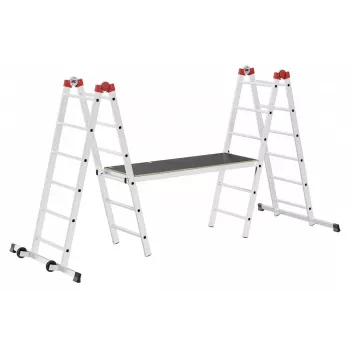 HAILO G60 alumīnija sastatnes, 2x12 pakāpieni, maks. darba augstums 7,0 m, sudraba/sarkanas