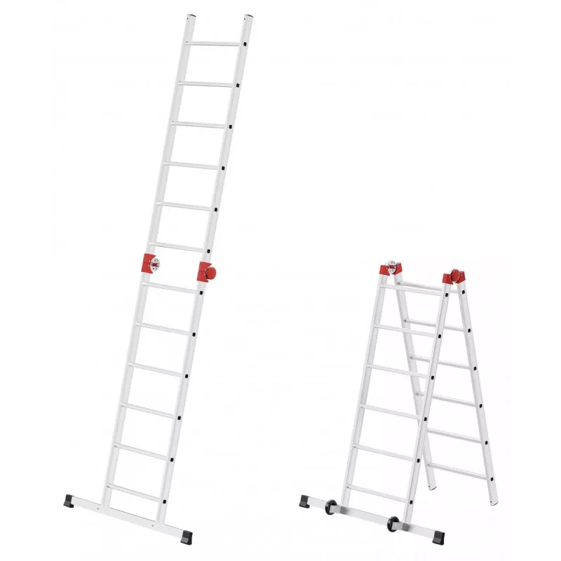 HAILO G60 alumīnija sastatnes, 2x12 pakāpieni, maks. darba augstums 7,0 m, sudraba/sarkanas