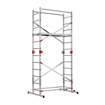 HAILO G60 alumīnija sastatnes, 2x12 pakāpieni, maks. darba augstums 7,0 m, sudraba/sarkanas