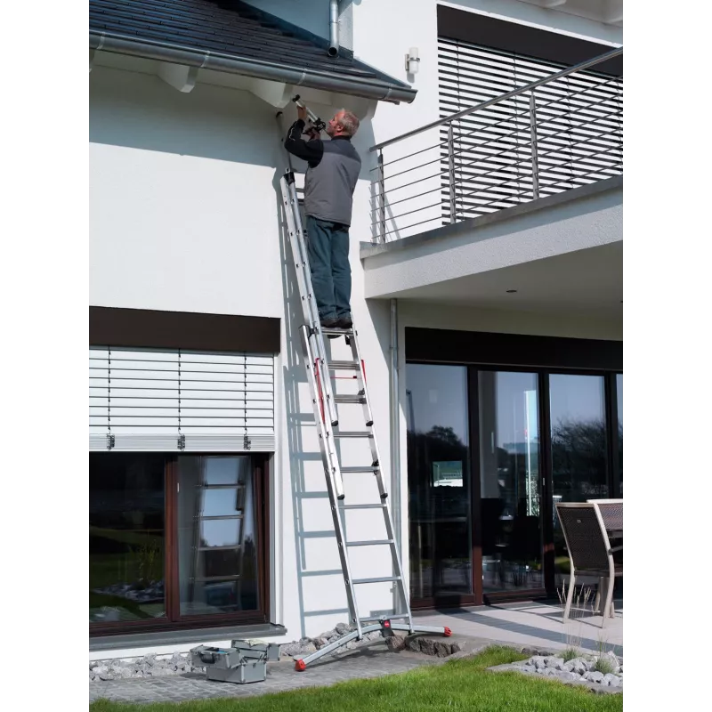 Hailo S100 ProfiLOT kombinētās kāpnes, alumīnijs, 2x6+1x5 pakāpieni, 3 daļas, maks. slodze 150 kg