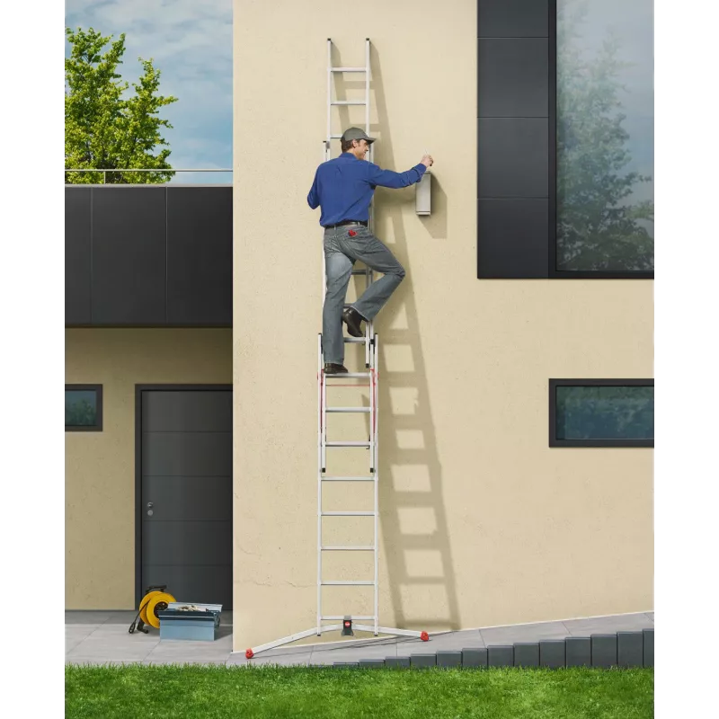 Hailo S100 ProfiLOT kombinētās kāpnes, alumīnijs, 2x6+1x5 pakāpieni, 3 daļas, maks. slodze 150 kg