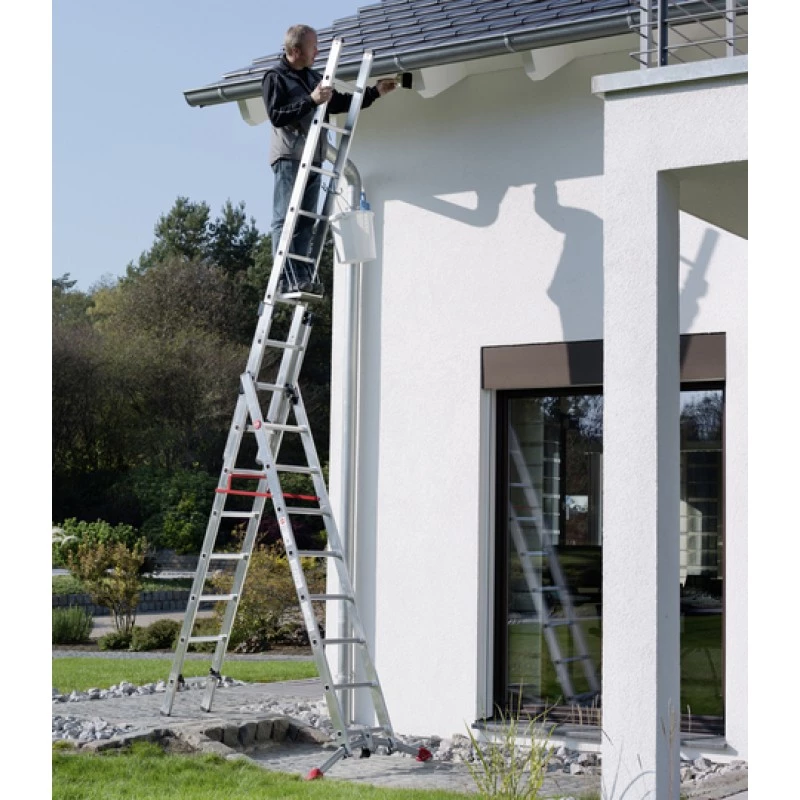 Hailo S100 ProfiLOT kombinētās kāpnes, alumīnija, 3-daļu, 2x9+1x8 pakāpieni, maks. darba augstums 7,00 m