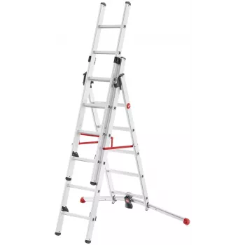 Hailo S100 ProfiLOT kombinētās kāpnes, alumīnija, 3-daļu, 2x9+1x8 pakāpieni, maks. darba augstums 7,00 m
