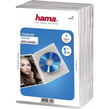 Hama DVD Jewel Case, 1 diska ietilpība, caurspīdīgs, 5 gab. iepakojums 00083895