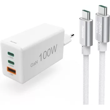 Hama USB-C ātrā lādētājs ar USB-C kabeli, 100W Power Delivery, 1,5m, balts 00200027